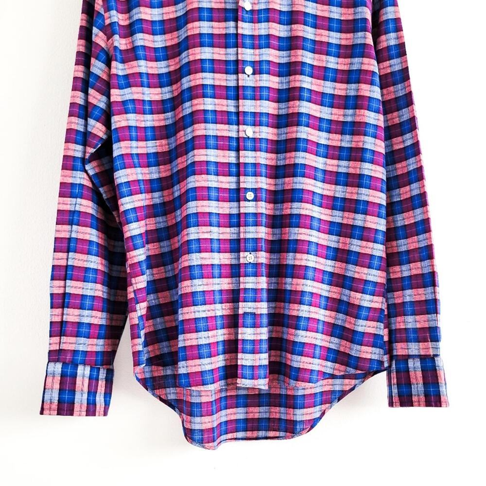 NEW Ledbury Linen Cotton Button Down Shirt Tailored Fit Mens 16 Blue Purple - Picture 7 of 9